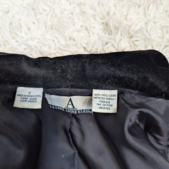 80s 90s Blazer A Line Anne Klein Velvet Trimmed Wool Blazer Black Size 2 - Picture 4 of 16